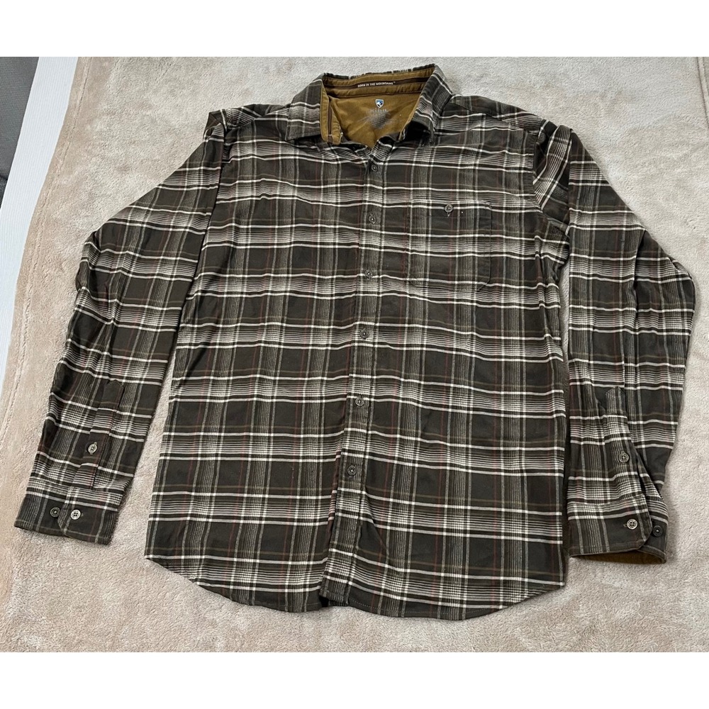 Kuhl Hollowcore Polyester Flannel Shirt Men Size Large Brown Plaid